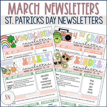 Preview of Retro St. Patrick's Day Classroom Newsletters | March Newsletters