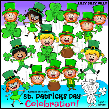 Preview of St. Patrick's Day Clipart. Color & Black/white.