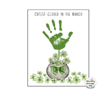 Preview of St. Patrick's Day Clover Handprint Art Craft Printable Template / Spring Craft