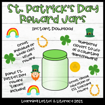 Preview of St. Patrick's Day Clover Jar Reward Online ESL Teacher | Classroom Visual Reward