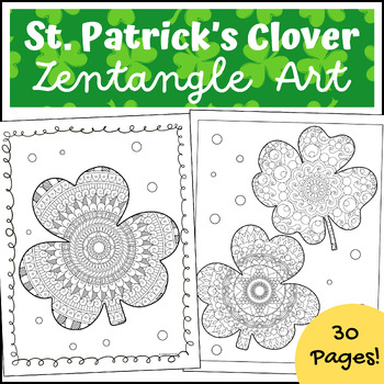 Preview of St. Patrick's Day Clover Zentangle Art Shamrock Mandala Coloring Pages Templates