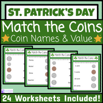 Preview of St Patrick's Day Coin Names & Value: Matching Coins Worksheets Packet Special Ed