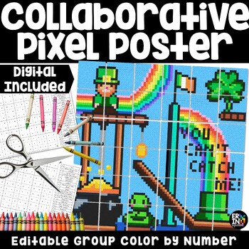 Preview of St. Patrick's Day Collaborative Pixel Poster Color by Number Catch a Leprechaun