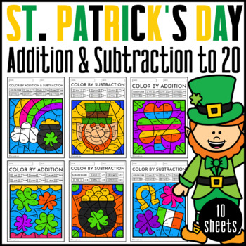 Preview of St. Patrick's Day Color By Code {Addition & Subtraction to 20}