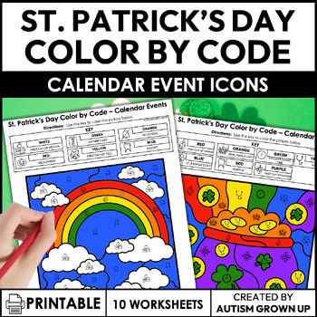 Preview of St. Patrick's Day Color By Code | Calendar Event Icons | Special Education