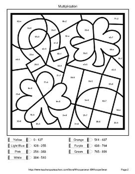 st patricks day color by number multiplication 2