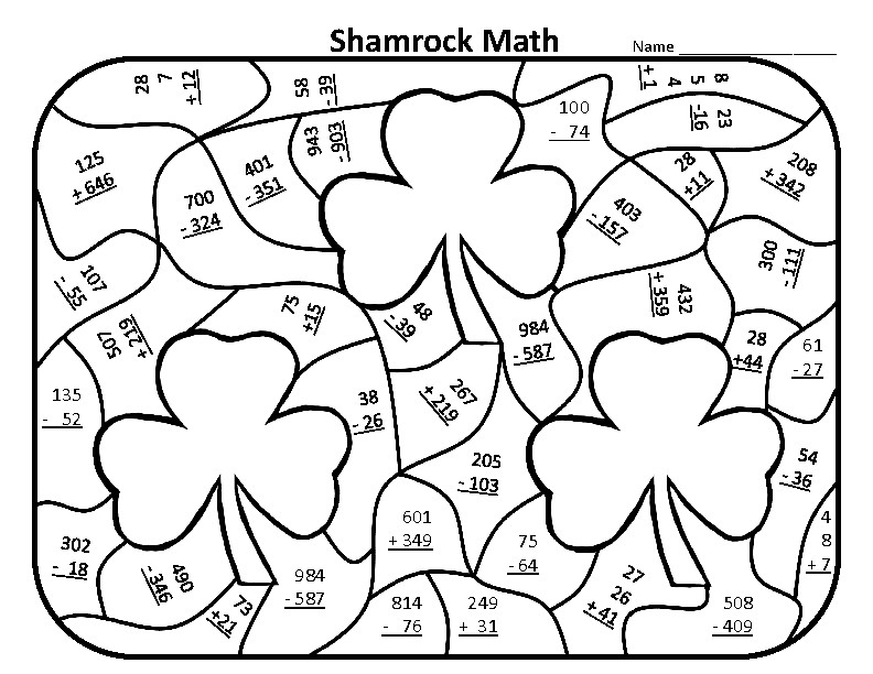 St Patrick s Day Color By Number St Patricks Day Math Addition