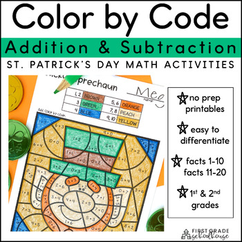 Preview of St. Patrick's Day Color by Code Math Addition and Subtraction