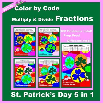 Preview of St. Patrick's Day Color by Code: Multiply and Divide Fractions 5 in 1