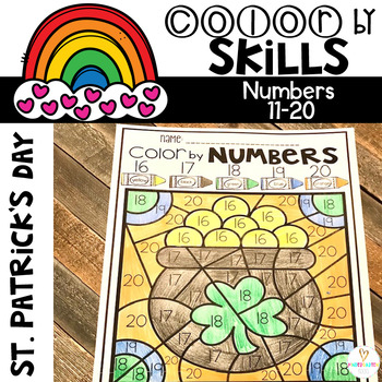 Preview of St. Patrick's Day Color by Code Numbers 11-20 Activities March Printables