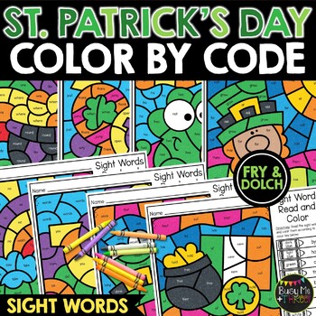 Preview of St. Patrick's Day Color by Code Sight Words | March Activity | 16 Coloring Pages