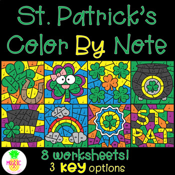 Preview of St. Patrick's Day Color by Note Music Worksheets (NO PREP)