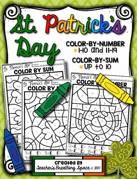 Preview of St. Patrick's Day Color-by-Number 1-10 & 11-19 and Color-by-Sum (up to 10)