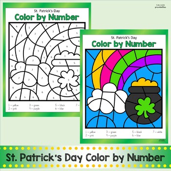 St. Patrick's Day Color by Number by Fun Kids Printables | TPT