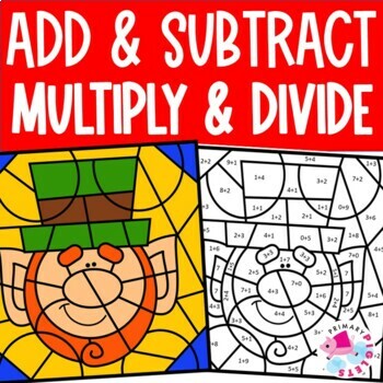 Preview of St. Patrick's Day Color by Number Code Addition Subtraction Multiplication March