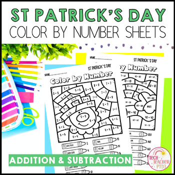 Preview of St Patrick's Day Color by Number Addition and Subtraction