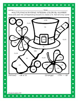 Preview of St. Patrick's Color by Number - Multiplying/Dividing Positive/Negative Integers