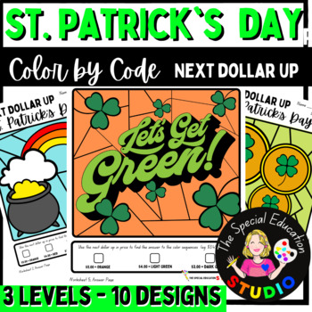 Preview of St Patrick’s Day Color by Number Special Education Life Skills Money dollar up