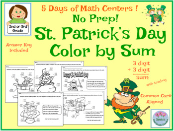 Preview of St. Patrick's Day Color by Sum  No Prep! 5 Math Centers!