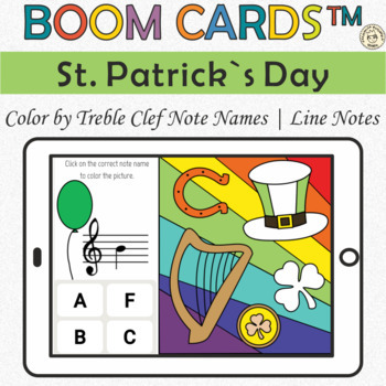 Preview of St. Patrick`s Day Color by Treble Clef  Note Names | Line Notes | Boom Cards™