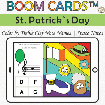 Preview of St. Patrick`s Day Color by Treble Clef Note Names | Space Notes | Boom Cards™