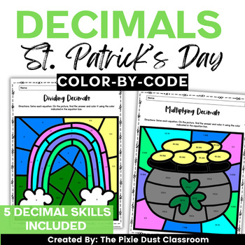 Preview of St. Patrick's Day Coloring Decimal Activity 5th Grade Math Color-by-Code Center