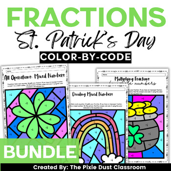 Preview of St. Patrick's Day Coloring Fraction Activity Fifth Grade Math Center BUNDLE