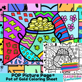 Pot of Gold Coloring Page Cute St. Patrick's Day Pop Art C