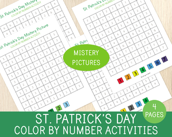 Preview of St. Patrick's Day Coloring Pages, 4 Mistery Pictures, Color by Number Activities