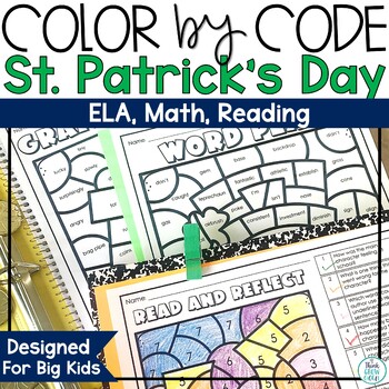 Preview of St. Patrick's Day Coloring Pages March Color by Number Reading Morning Work
