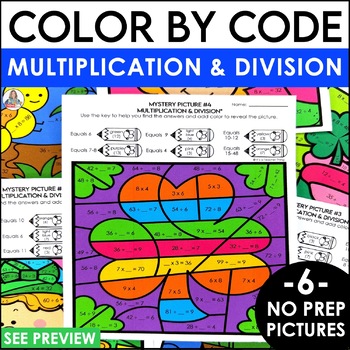 Preview of March Coloring Pages Multiplication and Division Practice & St. Patrick's Day