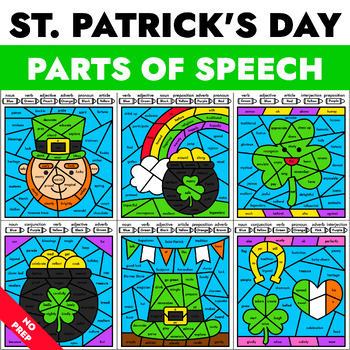 Preview of St. Patrick's Day Coloring Pages: Parts of Speech Color by Code Grammar Activity