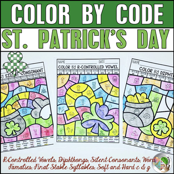 Preview of St. Patrick's Day Coloring Pages | St. Patrick's Day Color by Code Phonics
