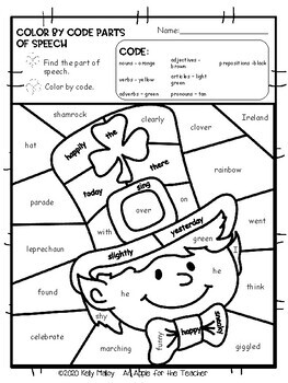 st patrick's day coloring sheets parts of speech color