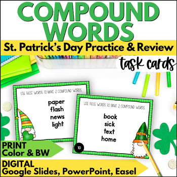 Preview of St. Patrick's Day Compound Words Task Cards - March Reading Practice and Review