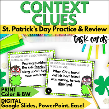 Preview of St. Patrick's Day Using Context Clues Task Cards - March Vocabulary Activities 