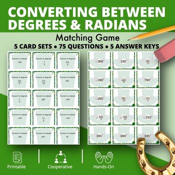 Preview of St. Patrick's Day: Converting Between Degrees and Radians Matching Games