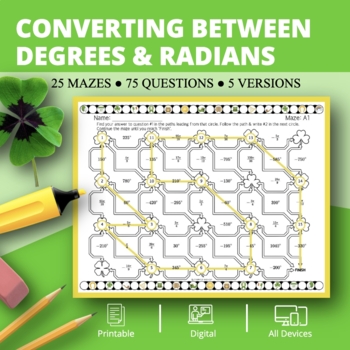 Preview of St. Patrick's Day: Converting Between Degrees and Radians Maze Activity
