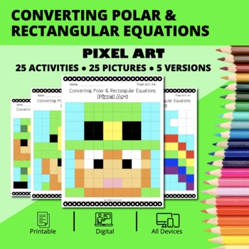 Preview of St. Patrick's Day: Converting Polar & Rectangular Equations  Pixel Art Activity