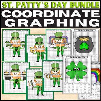 Preview of St. Patrick's Day Coordinate Graphing Mystery Pictures BUNDLE