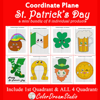 Preview of St. Patrick’s Day Coordinate Plane Graphing Picture: Bundle 8 in 1