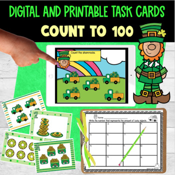 Preview of St. Patrick's Day Counting to 100 Seesaw and Printable Task Cards