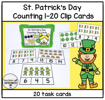 Preview of St. Patrick's Day Counting 1-20 Clip Cards (Math Center Activity)