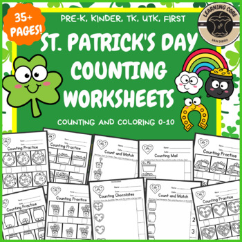 Preview of St. Patrick's Day Counting Worksheets PreK Kindergarten First Grade TK UTK
