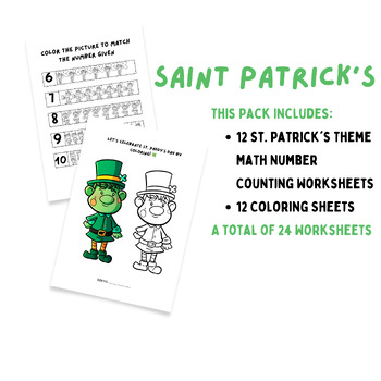 Preview of St Patrick's Day Counting Worksheets and Coloring