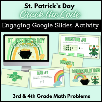 Preview of St. Patrick's Day Crack the Code 3rd and 4th Grade Math Problems Review Game