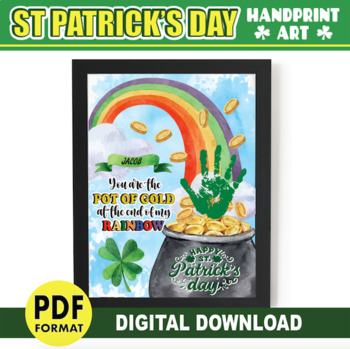 Preview of St Patrick's Day Crafts Activity | Pot of Gold Rainbow Handprint Art | Keepsake