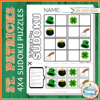 Preview of St. Patrick's Day - Critical Thinking, 4x4 Sudoku Logic Puzzles {Cut and Paste}