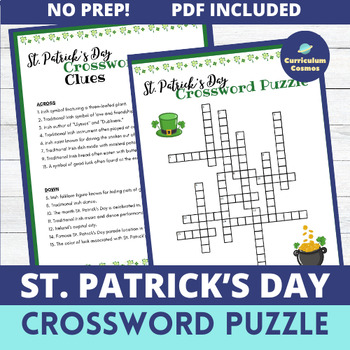 Preview of St. Patrick's Day Crossword Puzzle for Teachers, Staff, and Students