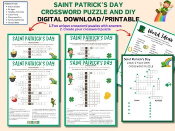 Preview of St. Patrick's Day Crossword Puzzles & DIY Template, Class Activity, Vocabulary